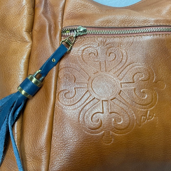 Velez Tan, Blue, and Cream Leather Tote or Shoulder Bag - Picture 6 of 12